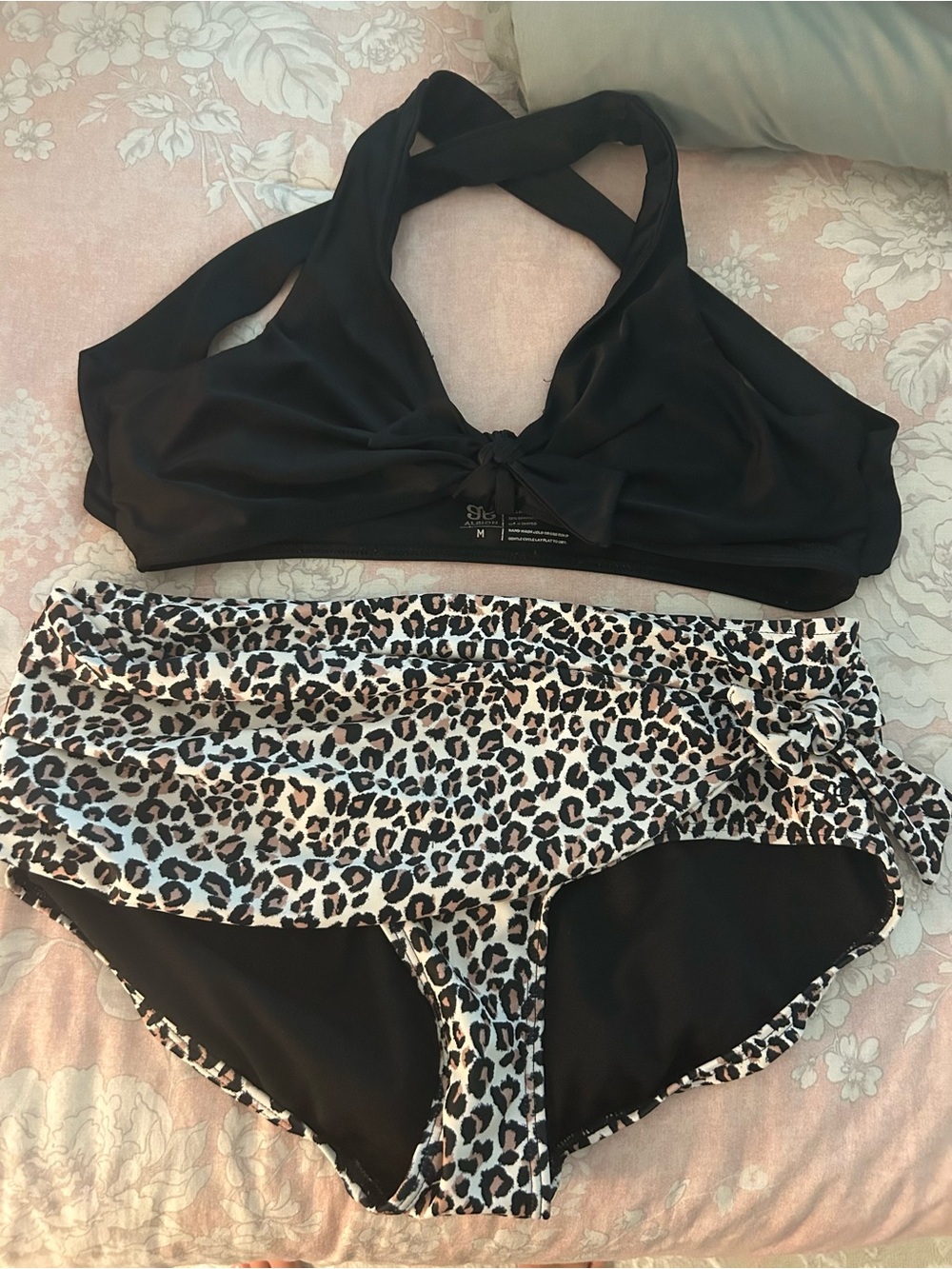 Albion Black Top Knot Top and Leopard Bottoms